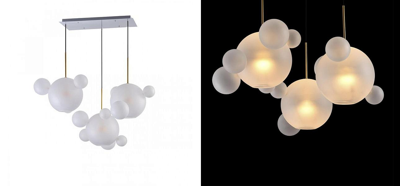 Светодиодный светильник Giopato & Coombes Bubble Chandelier Linear матовое белое стекло 3 плафона Светодиодный светильник Giopato & Coombes Bubble Chandelier Linear матовое белое стекло 3 плафона - Loft-Concept в Брянске