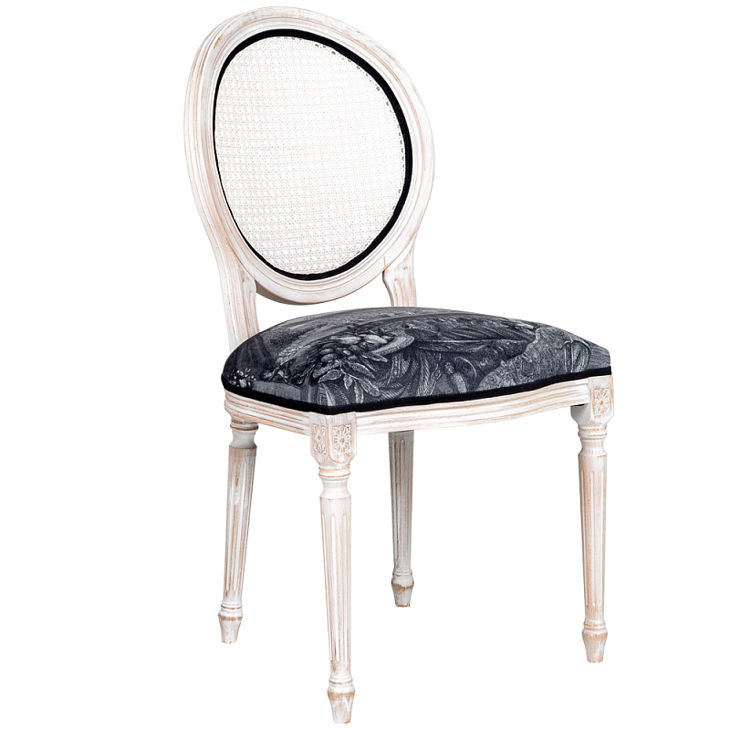 Стул с ротанговой спинкой Palace Gardens Stool Черно-белый Белый винтажная патина   в Брянске | Loft Concept 