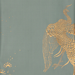 Обои ручная роспись в стиле Арт-деко Whistler Peacocks Golden colourway on Blue Grey dyed silk варинант исполнения - 1 | Loft Concept в Брянске