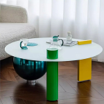 Дизайнерский журнальный стол с круглой белой столешницей на 3-х геометрических ножках Tajefox варинант исполнения - 3 | Loft Concept в Брянске