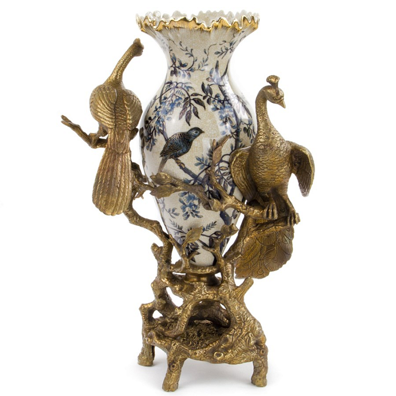 Ваза Bronze Peacocks Vase Белый Бронза Синий Ваза Bronze Peacocks Vase Белый Бронза Синий в Брянске | Loft Concept
