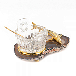 Икорница с ложкой с декором "Кадушка" с гравировкой на подставке из натурального камня Агат Decorative Cavair Dishes варинант исполнения - 3 | Loft Concept в Брянске