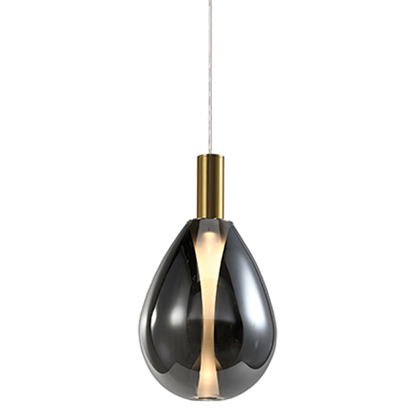 Подвесной светильник со стеклянным плафоном в форме капли дымчатого цвета NAOMI drop smoke Дымчатый (Smoke) Латунь в Брянске | Loft Concept 