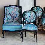 Стул из массива бука бирюзовый с изображением птиц в саду Turquoise Chinoiserie Blue Bird Chair варинант исполнения - 6 | Loft Concept в Брянске