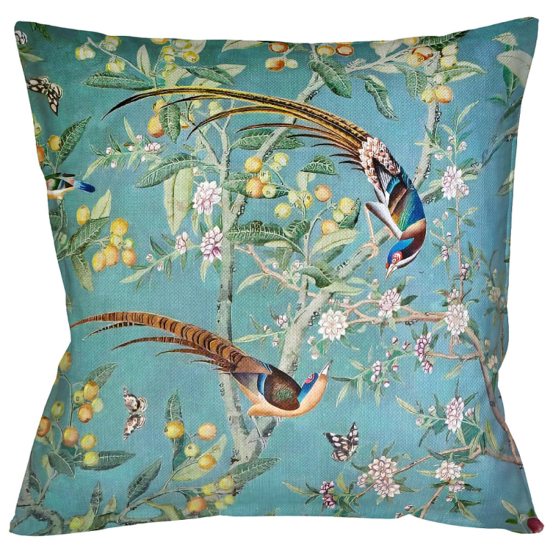 Подушка декоративная с изображением птиц в саду Chinoiserie Birds in a Tree Cushion Мульти Бирюзовый Подушка декоративная с изображением птиц в саду Chinoiserie Birds in a Tree Cushion Мульти Бирюзовый в Брянске | Loft Concept