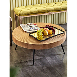 Журнальный столик с круглой фактурной столешницей из натурального дерева Vortex варинант исполнения - 6 | Loft Concept в Брянске