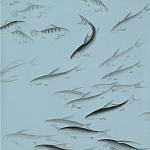 Обои ручная роспись Fishes Original colourway on Duck Egg dyed silk варинант исполнения - 2 | Loft Concept в Брянске