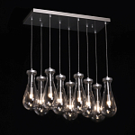 Люстра с 9-ю прозрачными плафонами из стекла в форме капли на прямоугольном потолочном основании цвета хром Lucid Rain  варинант исполнения - 3 | Loft Concept в Брянске