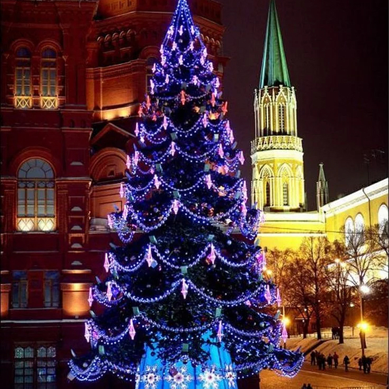 Уличная Новогодняя Ель с фиолетовой подсветкой и сверкающими гирляндами и декором в комплекте Розовый Фиолетовый Зеленый в Брянске | Loft Concept 