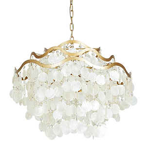 Люстра подвесная с белыми перламутровыми подвесками и изогнутыми золотистыми элементами Диаметр 60 см SHELL Chandelier