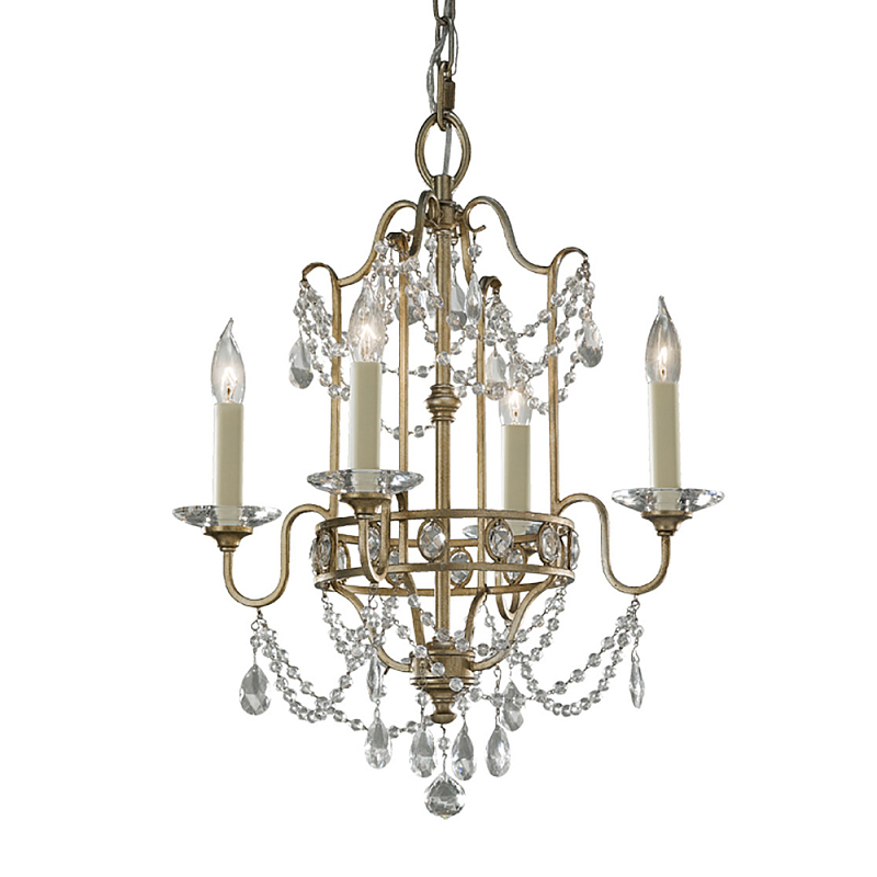 Люстра подвеная с 4-мя лампами и стеклянными подвесками в классическом стиле Feiss Серебряный Прозрачное Стекло в Брянске | Loft Concept 