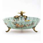 Блюдо из голубого фарфора с бронзовой птичкой Blue Garden варинант исполнения - 3 | Loft Concept в Брянске