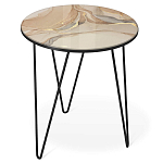 Стол журнальный с круглой столешницей из стекла на 3-х черных ножках Beige Marble варинант исполнения - 1 | Loft Concept в Брянске