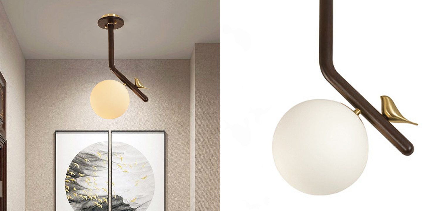 Потолочный светильник с птичкой Bird Wood Ring Ceiling Lamp Потолочный светильник с птичкой Bird Wood Ring Ceiling Lamp - Loft-Concept в Брянске