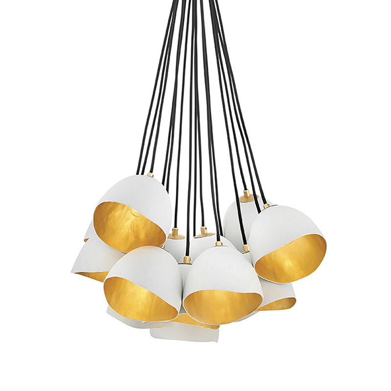 Люстра с 15-ю белыми  плафонами с золотой внутренней поверхностью Hinkley Белый Золотой Черный в Брянске | Loft Concept 