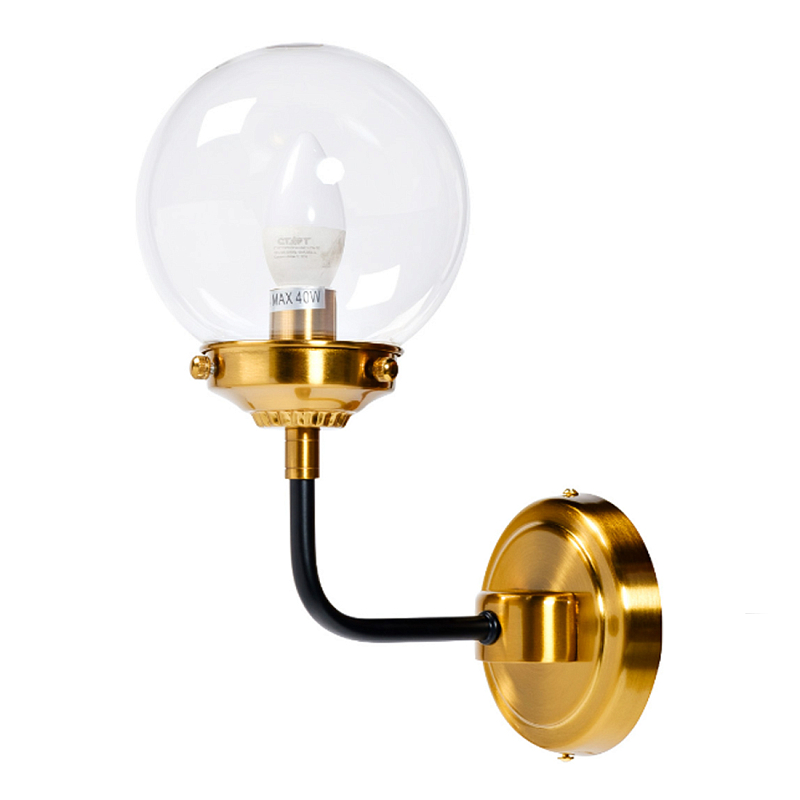 Бра БИСТРО Globe Clear Glass Single Sconce Brass  в Брянске | Loft Concept 