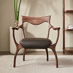 Стул деревянный с мягким сиденьем из коричневой натуральной кожи Moon Walnut Furniture варинант исполнения - 12 | Loft Concept в Брянске