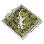 Зеркало двухстороннее квадратное из натурального камня Змеевик с декоративной вставкой в виде ящерицы Silver Stone Mirrors варинант исполнения - 1 | Loft Concept в Брянске