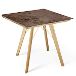 Стол обеденный с коричневой квадратной столешницей из керамики на четырех деревянных ножках Brown Ceramics варинант исполнения - 1 | Loft Concept в Брянске