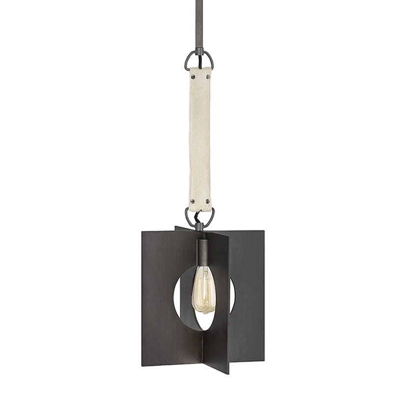 Подвесной светильник с графитовым плафоном и ремнем из натуральной воловьей кожи в индустриальном стиле Hinkley Графит Молочный в Брянске | Loft Concept 