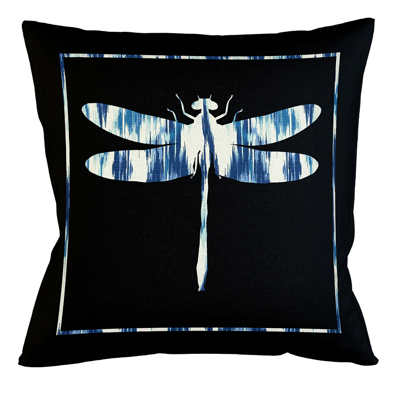 Подушка декоративная стрекоза с синим узором Ikat Pattern Черный Белый Синий Бежевый Подушка декоративная стрекоза с синим узором Ikat Pattern Черный Белый Синий Бежевый в Брянске | Loft Concept