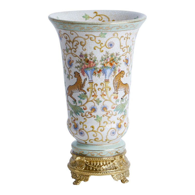Ваза из фарфора на бронзовом основании Turquoise Blooming Garden Бронза Мульти в Брянске | Loft Concept 