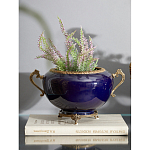 Чаша темно-синяя фарфоровая с бронзовыми ручками и ажурным ободком Eden Garden варинант исполнения - 2 | Loft Concept в Брянске