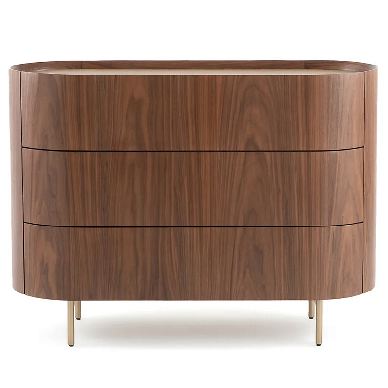 Комод округлой формы с тремя ящиками Walnut and Leather Коричневый Латунь Бежевый Комод округлой формы с тремя ящиками Walnut and Leather Коричневый Латунь Бежевый в Брянске | Loft Concept