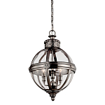 Подвесной светильник с прозрачным стеклянным плафоном в форме шара цвета никеля в индустриальном стиле на цепи 3 лампы Feiss варинант исполнения - 1 | Loft Concept в Брянске