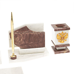 Настольный письменный набор из мрамора и лемезита с гербом и флагом России Marble Accessory варинант исполнения - 5 | Loft Concept в Брянске