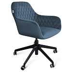 Стул с мягкой синей обивкой из велюра и подъемно-поворотным механизмом на черных колесиках Harper Blue варинант исполнения - 1 | Loft Concept в Брянске