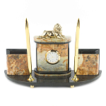 Настольный письменный набор из камня офиокальцит и бронзы с декором в виде льва Successful Leader варинант исполнения - 1 | Loft Concept в Брянске