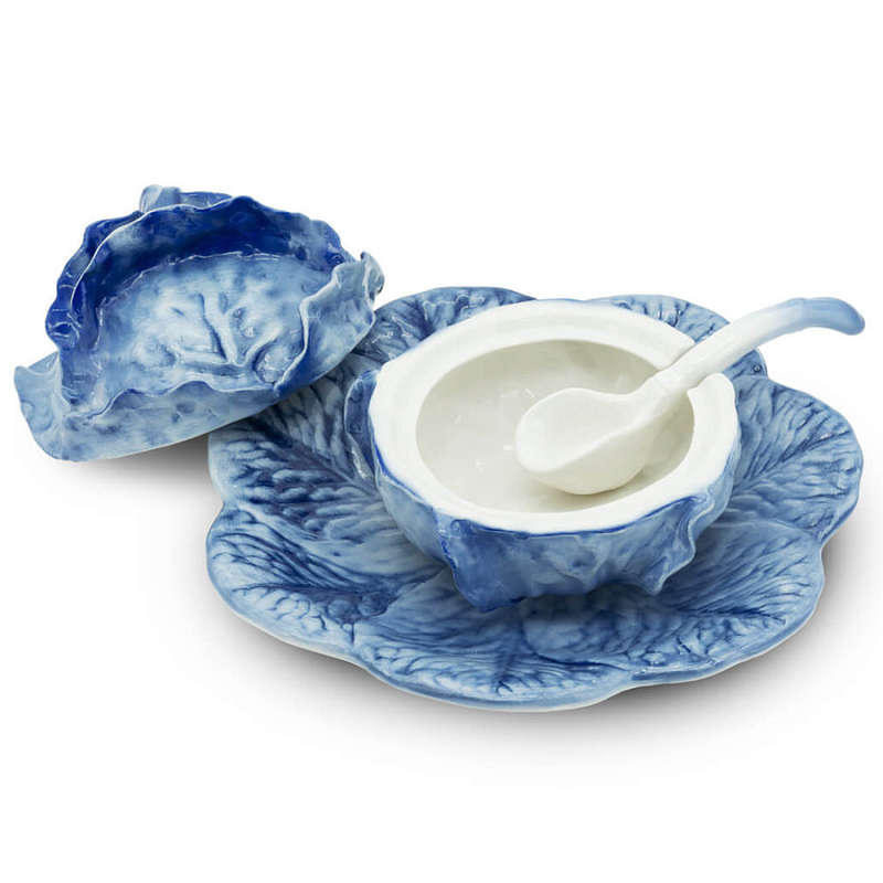 Супница SOUP BOWL CABBAGE W/PLATE D20 Blue Сапфирово-синий в Брянске | Loft Concept 