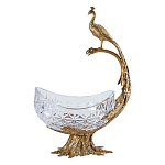 Чаша из прозрачного стекла на бронзовой подставке в виде павлина с рельефным хвостом Eden Garden варинант исполнения - 1 | Loft Concept в Брянске