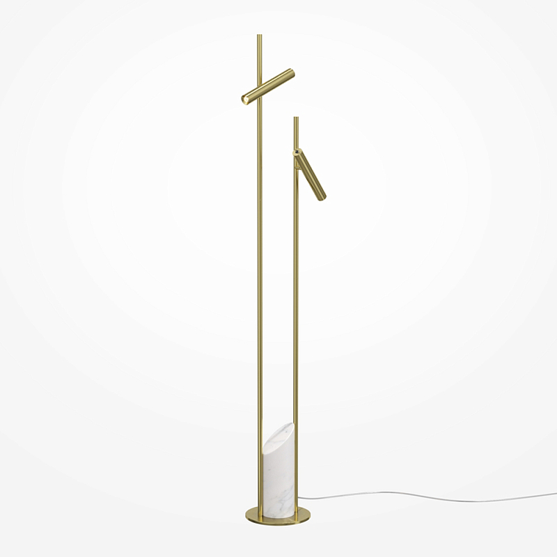 Напольный торшер светодионый золотой Lumen Duo Латунь Белый Мрамор Bianco в Брянске | Loft Concept 