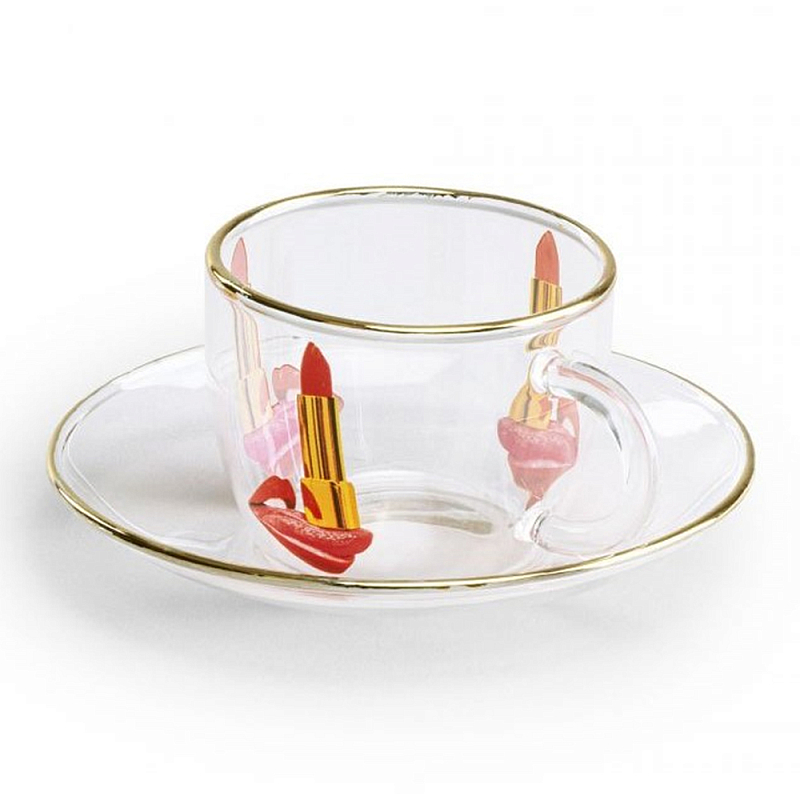 Кофейная пара Seletti Tongue Прозрачный Золотой Красный Кофейная пара Seletti Tongue Прозрачный Золотой Красный в Брянске | Loft Concept