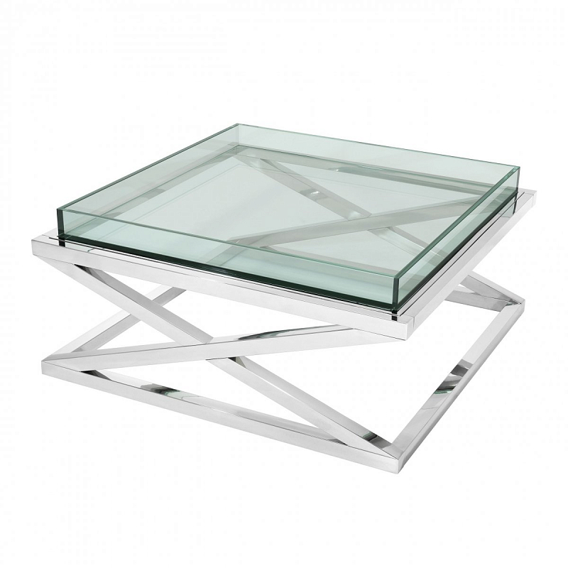 Журнальный стол Eichholtz Coffee Table Curtis Нержавеющая сталь Прозрачное Стекло Журнальный стол Eichholtz Coffee Table Curtis Нержавеющая сталь Прозрачное Стекло в Брянске | Loft Concept