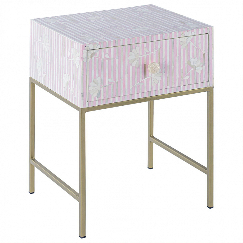 Тумбочка Pink Flower Indian Bone Inlay nightstand Розовый в Брянске | Loft Concept 