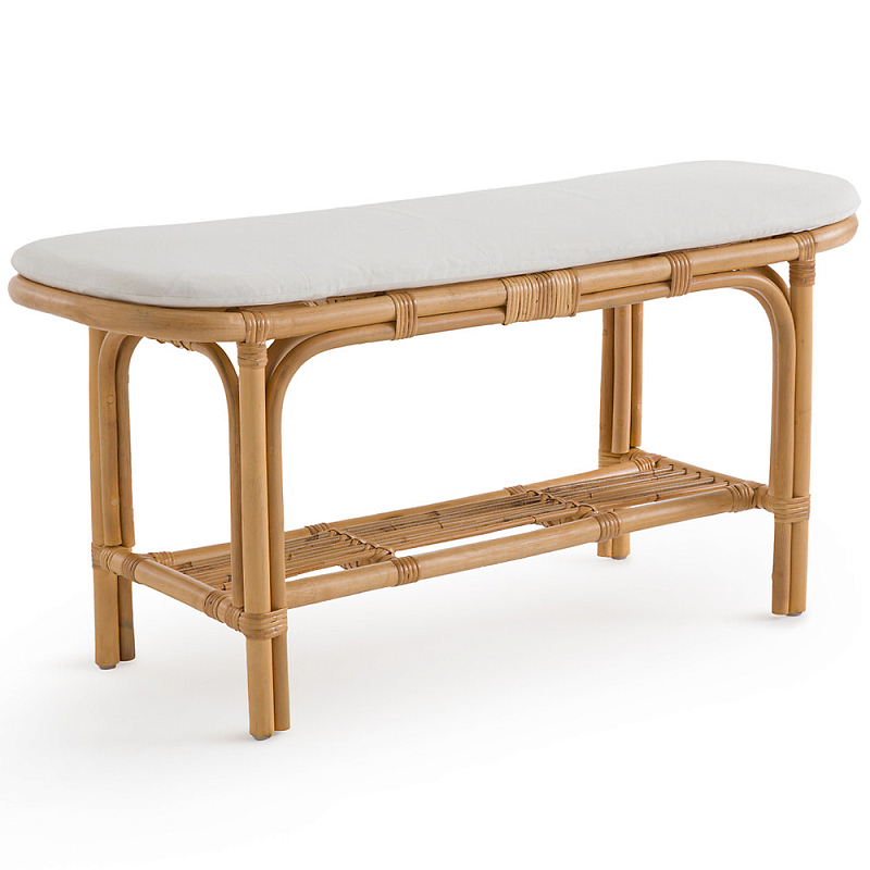 Скамья из ротанга с подушкой Manlio Rattan Bench Бежевый Белый Скамья из ротанга с подушкой Manlio Rattan Bench Бежевый Белый в Брянске | Loft Concept