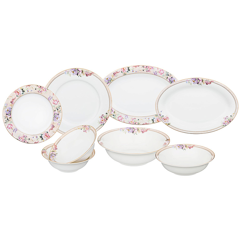 Сервиз столовый из фарфора белый с цветочным принтом на 6 персон 23 предмета Flower Porcelain Collection Белый Мульти Сервиз столовый из фарфора белый с цветочным принтом на 6 персон 23 предмета Flower Porcelain Collection Белый Мульти в Брянске | Loft Concept