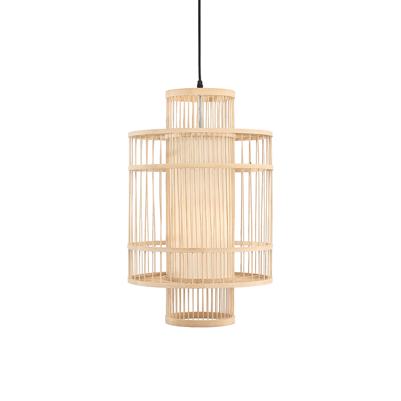Подвесной светильник из деревянных прутьев с плафоном из натуральной ткани Light Inside the Cell Древесина в Брянске | Loft Concept 