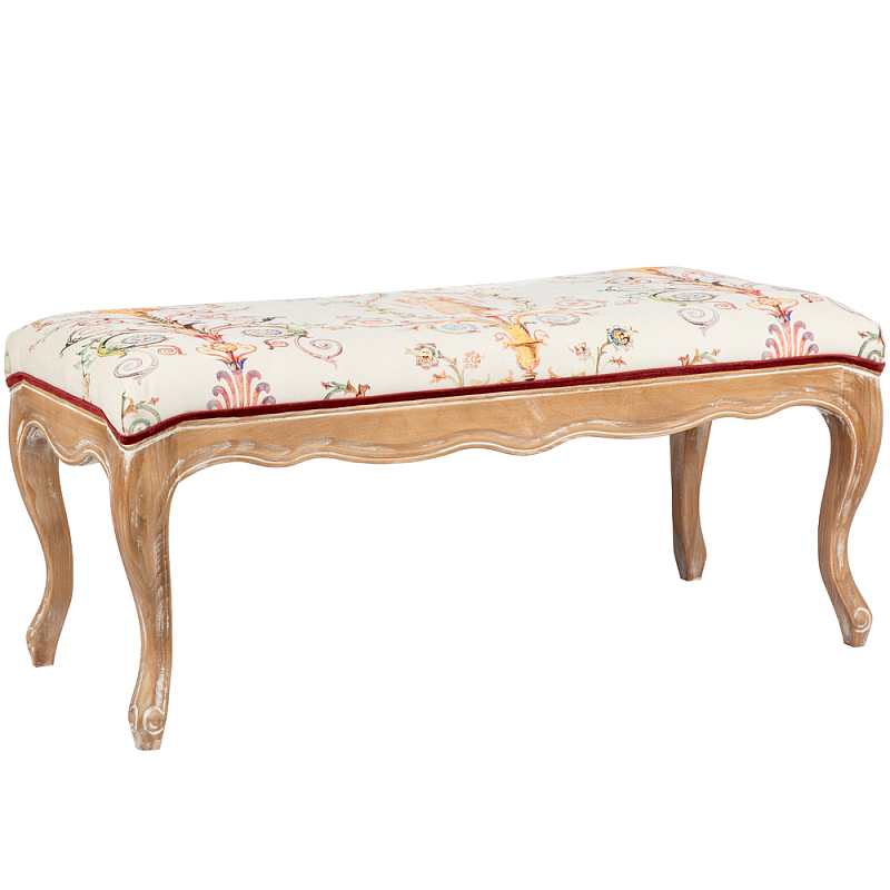 Банкетка из массива бука бежевая с растительным орнаментом Raffael Beige Floral Banquette Бежевый Мульти Светлый дуб Банкетка из массива бука бежевая с растительным орнаментом Raffael Beige Floral Banquette Бежевый Мульти Светлый дуб в Брянске | Loft Concept