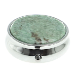 Таблетница карманная круглая с 3-мя отделениями с зеркалом и накладкой из натурального камня Жадеит Silver Stone Pillboxes варинант исполнения - 3 | Loft Concept в Брянске