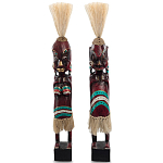 Комплект из 2-х деревянных статуэток Asmat Straw Headdress Statuettes Red Turquoise Tattoo варинант исполнения - 5 | Loft Concept в Брянске