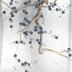 Обои ручная роспись Plum Blossom Colourway SC-81 on Tarnished Silver gilded paper with d?sargenter pearlescent antiquing