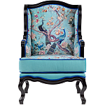 Кресло из натурального бука бирюзовое с изображением птиц и цветов Turquoise Chinoiserie Garden Armchair варинант исполнения - 1 | Loft Concept в Брянске