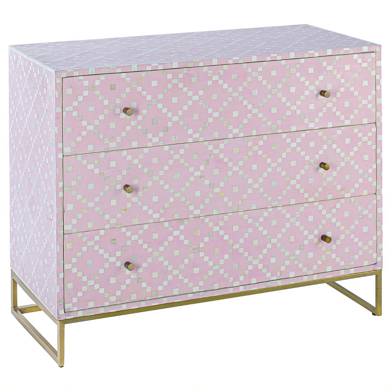 Комод инкрустация костью Pink Indian Bone Inlay 3 drawer Розовый Розовый в Брянске | Loft Concept 