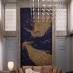 Обои ручная роспись в стиле Арт-деко Whistler Peacocks Colourway SC-100 on Empire Blue dyed silk варинант исполнения - 1 | Loft Concept в Брянске