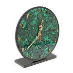 Часы настольные круглые из натурального камня Малахит Round Stone Clock варинант исполнения - 2 | Loft Concept в Брянске