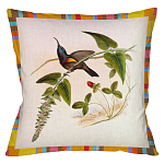 Декоративная подушка бежевая в разноцветную полоску с изображением птиц и цветов Blooming Birds Colorful Cushion варинант исполнения - 10 | Loft Concept в Брянске